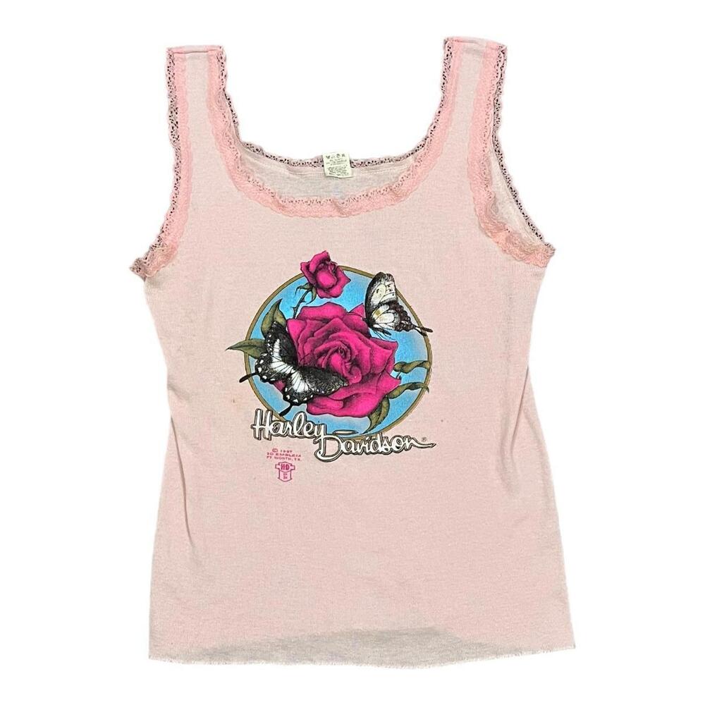 Vintage 80s Harley Davidson 3D Emblem Lace Tank Top
